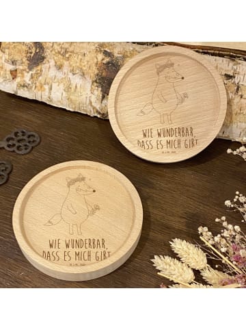 Mr. & Mrs. Panda Holz Untersetzer Fuchs Blumen mit Spruch in Transparent