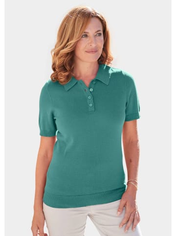 GOLDNER Kurzgröße:  Kurzarm Strickpullover mit Kragen in eukalyptus