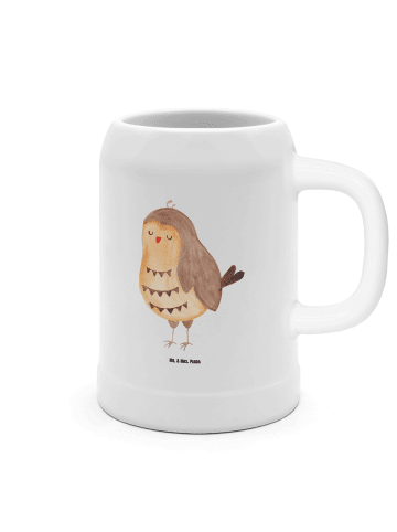 Mr. & Mrs. Panda Bierkrug Eule Zufrieden ohne Spruch in Weiß