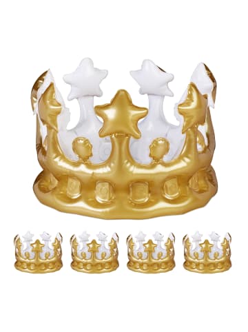 relaxdays 5 x Aufblasbare Krone in Gold
