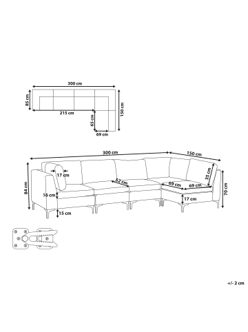 Beliani Modulsofa EVJA in Grün - (W) 300 x (H) 84 x (L) 150 cm