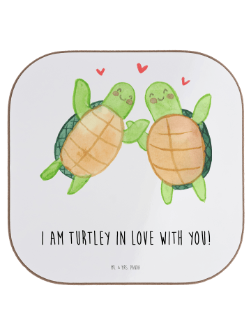 Mr. & Mrs. Panda Untersetzer Schildkröten Paar mit Spruch in Weiß