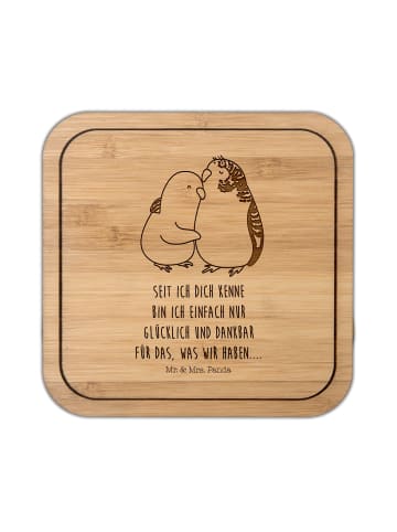 Mr. & Mrs. Panda Tassenuntersetzer Wellensittich Liebe mit Spruch in Transparent