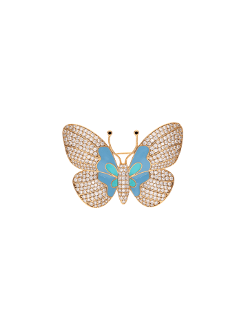 faina Women Brooch With Butterfly Motif in Rose Gold Turquoise