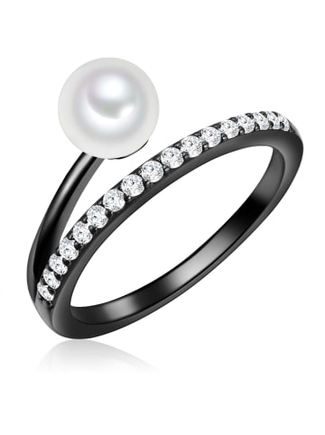 Valero Pearls Ring Sterling Silber Zirkonia Süßwasser-Zuchtperle in schwarz