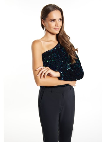 faina One-Shoulder Top in Blau Grün Mehrfarbig