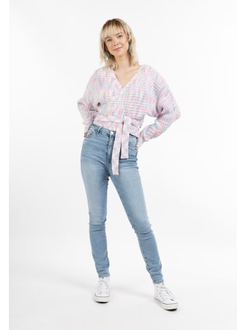 myMo Damen Wickeljacke Aus Strick in Rosa Mehrfarbig