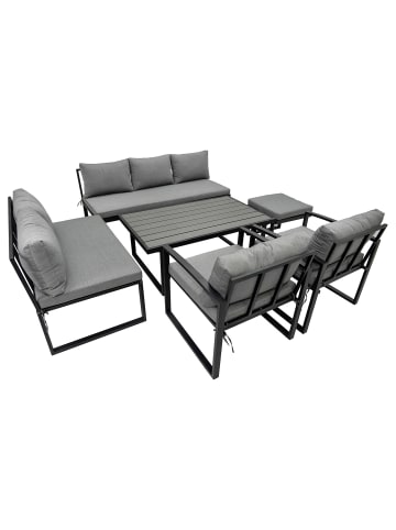 home24 home24 Loungeset 3-teilig aus pulverbeschichtetem Eisen in Grau / Anthrazit - 125 x 47 x 70 cm in Schwarz / Grau
