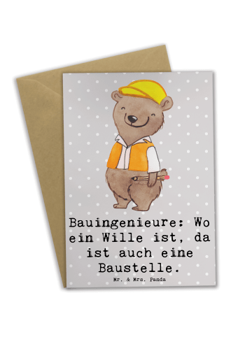 Mr. & Mrs. Panda Grußkarte Bauingenieur Wille mit Spruch in Grau Pastell