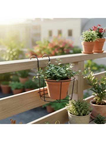 relaxdays 6 x Hängeblumentopf in Schwarz - (B)20 x (H)21 x (T)26 cm