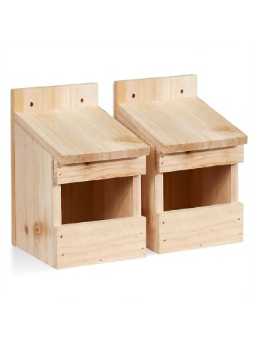 relaxdays 2 x Halbhöhle-Nistkasten in Natur - (B)12 x (H)20 x (T)15,5 cm