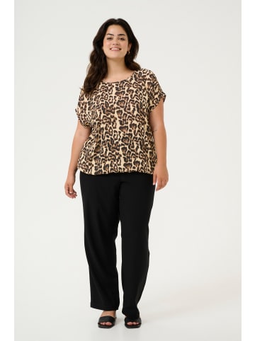 KAFFE curve Kurzarm-Bluse KCami in Naturel Leopard Print