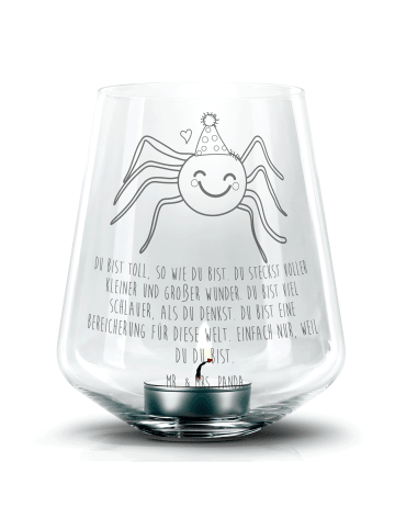 Mr. & Mrs. Panda Gravur Teelicht Spinne Agathe Party mit Spruch in Transparent