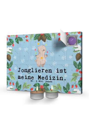 Mr. & Mrs. Panda Adventskalender Bär Jonglieren mit Spruch in Eisblau
