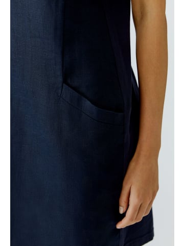 Oui Leinen-Kleid mit Jerseybaumwollpatch in Dunkelblau