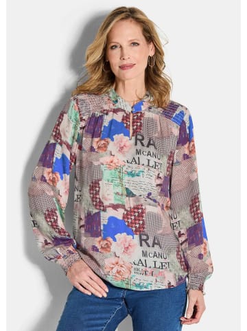 GOLDNER Kurzgröße:  Blusenshirt Leichte Printbluse mit Patchwork-Muster in stein / gemustert