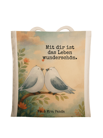 Mr. & Mrs. Panda Tragetasche Turteltauben Liebe Design mit Spruch in Weiß