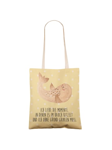 Mr. & Mrs. Panda Shopper-Tasche Robbe Liegen mit Spruch in Gelb Pastell