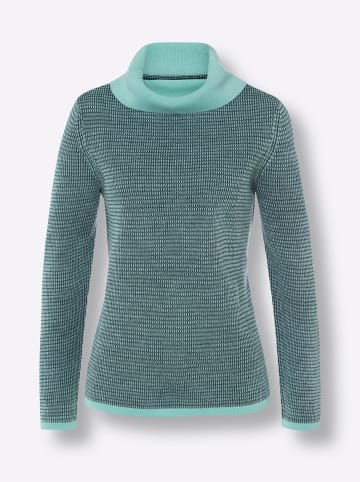 Sieh an! Rollkragen-Pullover in petrol-mint-gemustert