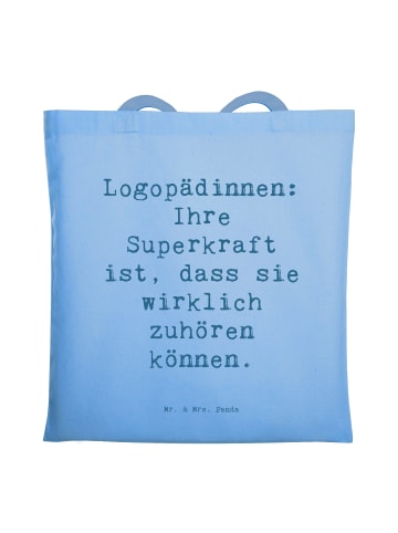 Mr. & Mrs. Panda Tragetasche Spruch Logopädin Superkraft mit Spruch in Sky Blue