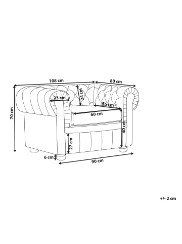 Beliani Sessel CHESTERFIELD in Schwarz/Braun - (W) 108 x (H) 70 x (L) 80 cm