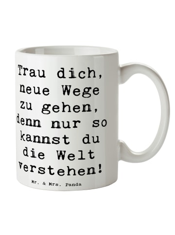 Mr. & Mrs. Panda Kaffeetasse Spruch Unbekannte Orte erkunden mit... in Weiß