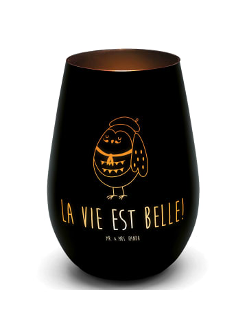 Mr. & Mrs. Panda Windlicht Glas Eule Frankreich mit Spruch in Schwarz