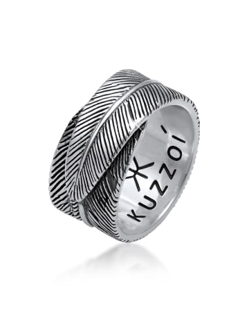 KUZZOI Ring 925 Sterling Silber Feder in Schwarz