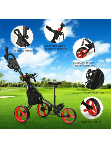 COSTWAY Golftrolley 3 Rad in Schwarz