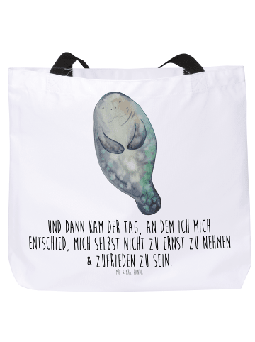 Mr. & Mrs. Panda Strandtasche Seekuh Happy mit Spruch in Weiß