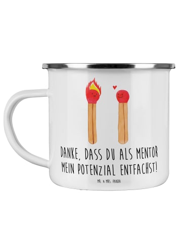 Mr. & Mrs. Panda Emaille Becher Mentor Potenzial mit Spruch in Weiß