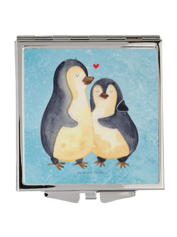 Mr. & Mrs. Panda Handtaschenspiegel quadratisch Pinguin umarmen ... in Eisblau