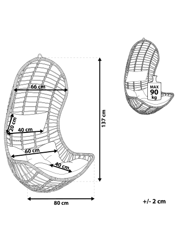Beliani Hängesessel PINETO in Grau - (W) 66 x (H) 137 x (L) 80 cm