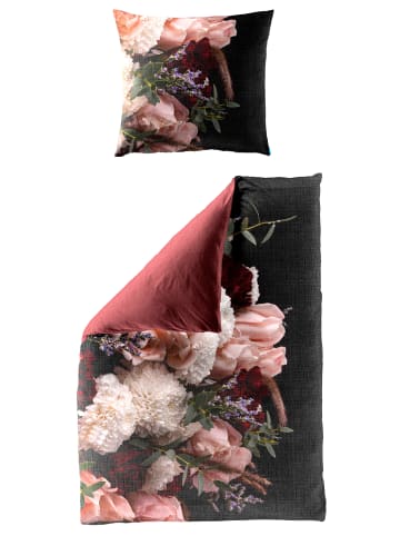 Traumschloss Mako-Satin Digitaldruck Bettwäsche - 5240_60 - Blumen, rot, weiß, rosa in rosa