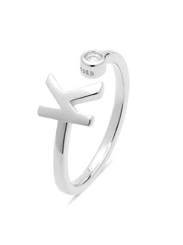 Luxenter 925 sterling silver ring with a brilliant-cut zirconia rhodium-plated - Alphabet