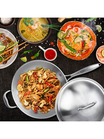 relaxdays Wok in Silber - Ø 32 cm