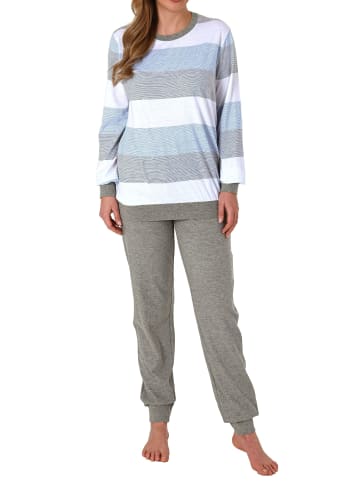 NORMANN Pyjama Bündchen Schlafanzug Blockstreifen - 69134 in hellblau