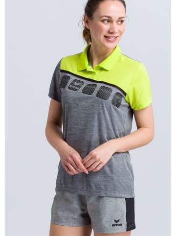 erima 5-C Poloshirt in grau melange/lime pop/schwarz