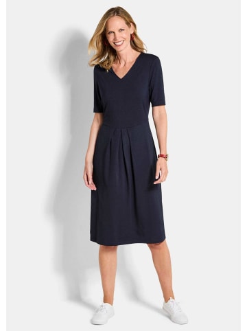 GOLDNER Kurzgröße:  Viskosekleid mit Kellerfalten in marine