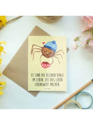 Mr. & Mrs. Panda Babykarte Spinne Agathe Kaffee mit Spruch in Gelb Pastell