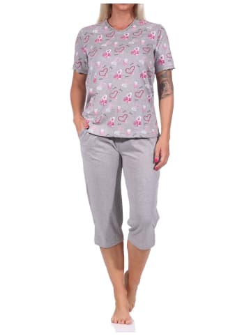 NORMANN kurzarm Capri Schlafanzug Herz - 72670 in Grau