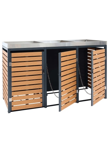 MCW 3er Mülltonnenverkleidung K14 mit Pflanzkasten, Teak-Optik
