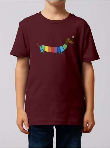 wat? Apparel T-Shirt Regenbogen Dackel in Weinrot