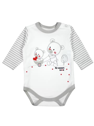 TupTam Baby Bekleidungsset Langarmbody Hose Mütze3 teilig in grau/beige
