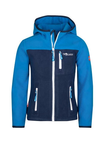 Trollkids Fleece-Jacke mit Kapuze "Stavanger" in Azurblau/Marineblau