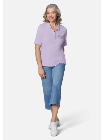 GOLDNER Kurzgröße:  Basic-Poloshirt mit Stickerei aus reiner Baumwolle in hellflieder