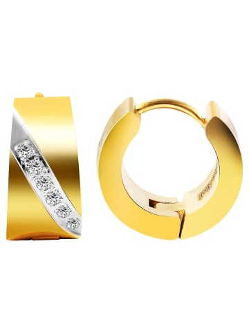 Adeliás Damen Ohrringe – Klappcreole aus Edelstahl mit Strass Steinchen in gold