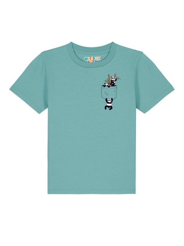 wat? Apparel T-Shirt Pocket Pandas in Teal Monstera