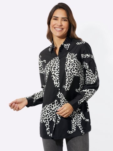 Sieh an! Longbluse in schwarz-ecru-bedruckt