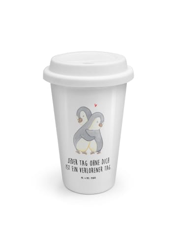 Mr. & Mrs. Panda Becher Kaffee Pinguine Kuscheln mit Spruch in Weiß